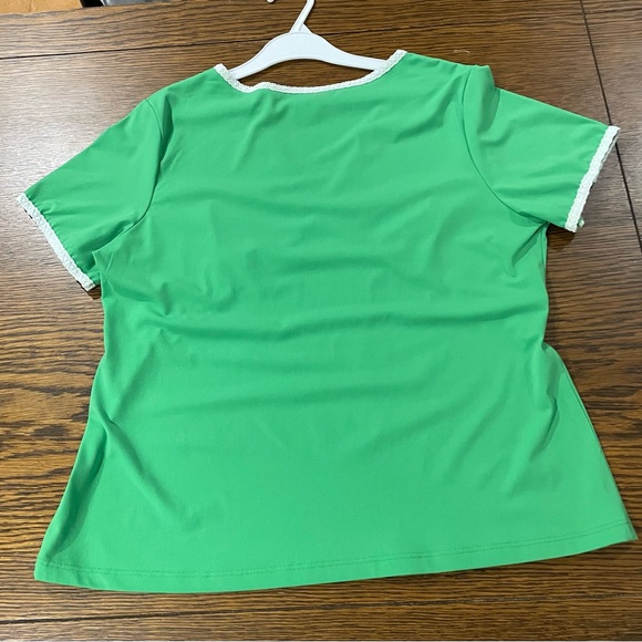 Green & White Short Sleeve Top by Cydney Mar, SZ XL - Picture 2 of 5